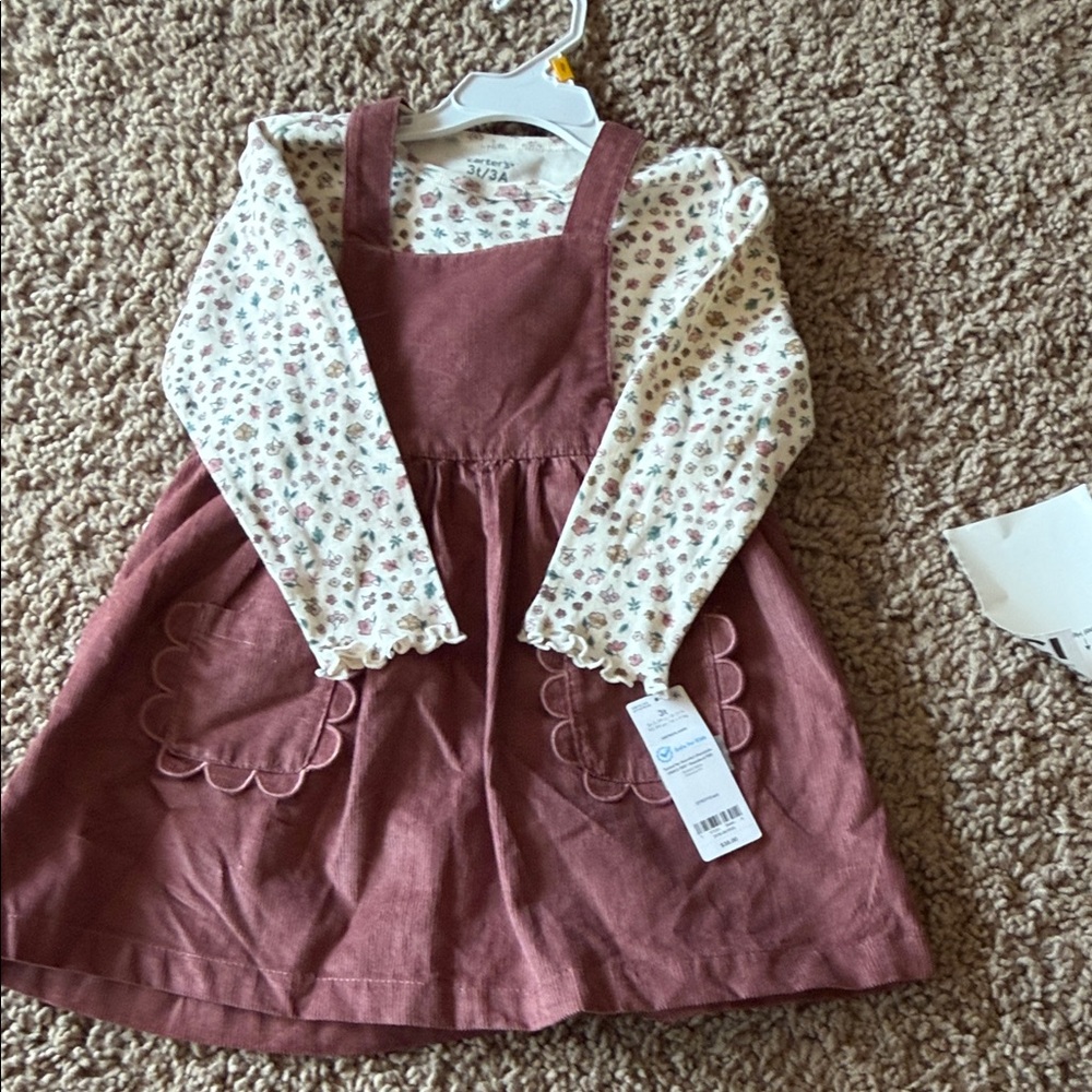 NWT  Carter’s Floral Long Sleeve top and corduroy  jumper. Size 3T